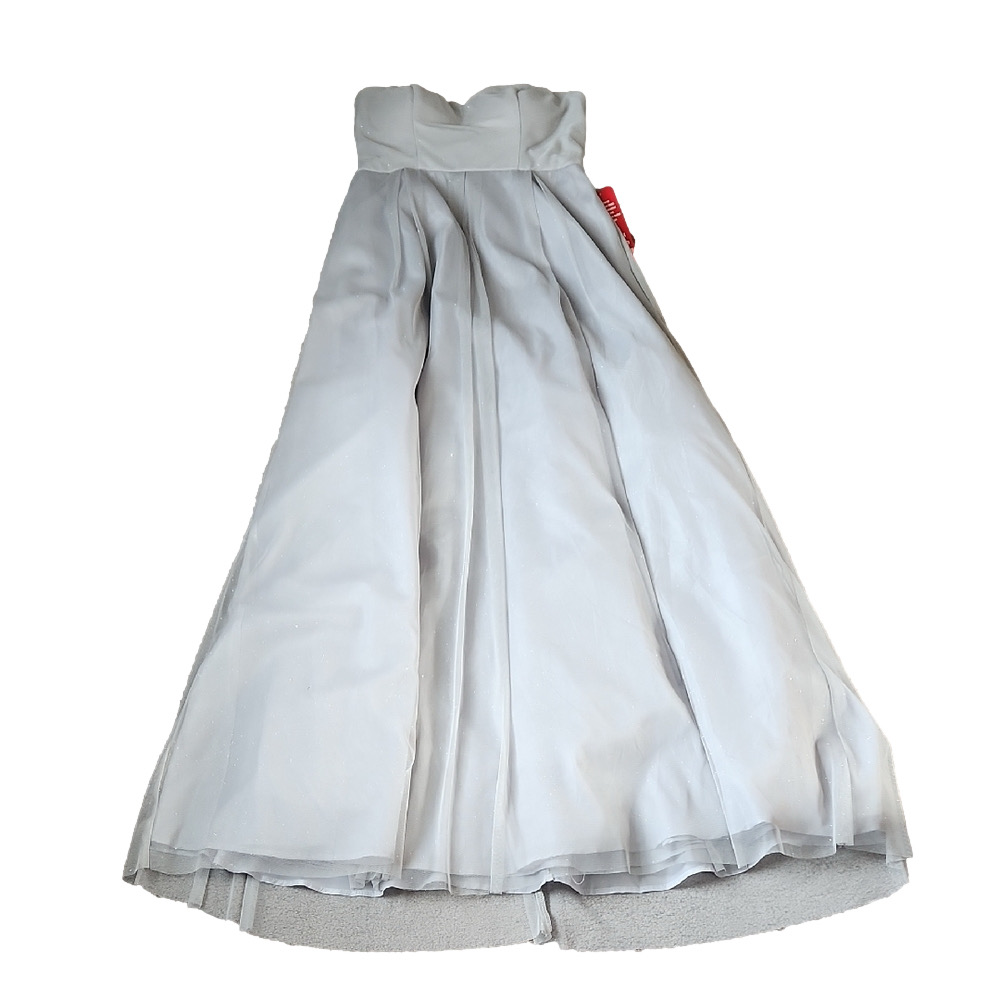 Crystal Doll Gray Glitter Strapless A-Line Formal Prom Dress Tulle SIZE 9